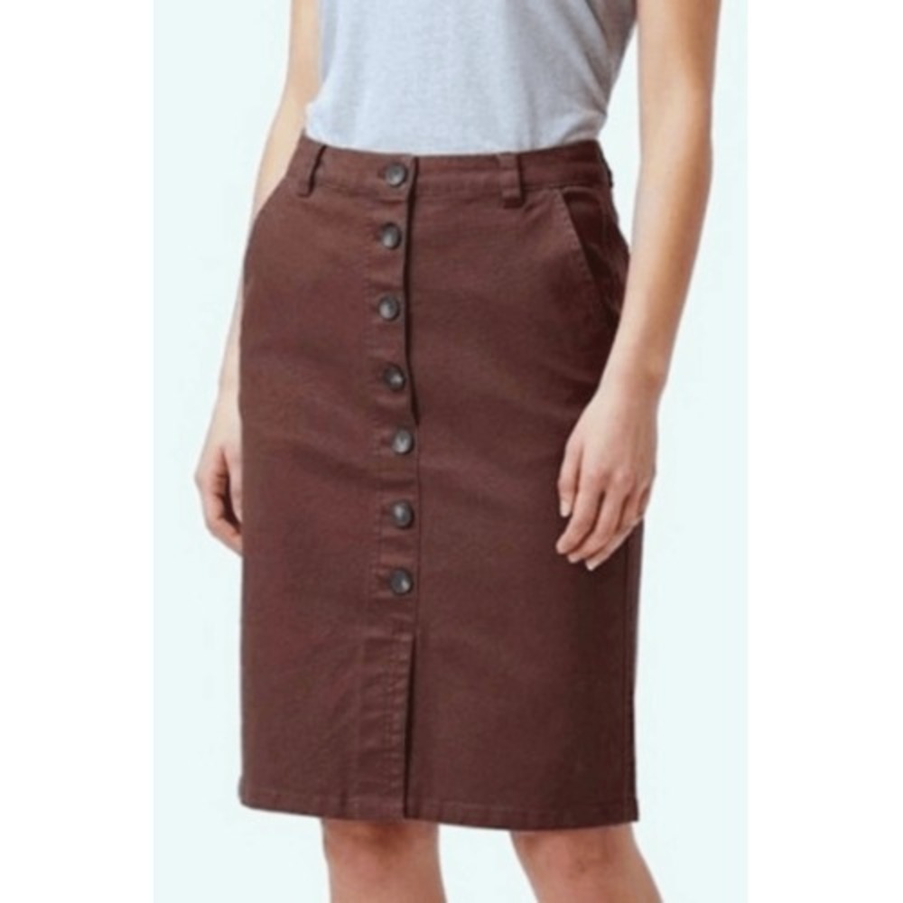 Pendleton Brown Canvas Button Front Pencil Skirt Size 12 Knee Length‎